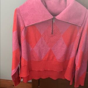 Free People Pink and Red Argyle Sweater
